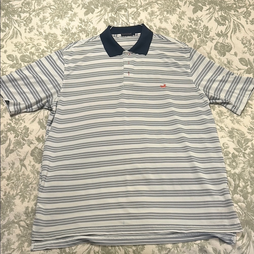 Southern Tide Blue and White Striped Polo Shirt